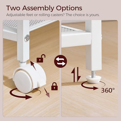 MAHANCRIS Mobile Printer Stand, 3-Tier Industrial Printer Cart with 2 AC Outlets and 2 USB Ports, Rolling Printer Table on Wheels for Home Offices Kitchen Organization Rack, White PTWT78E01 - color: White