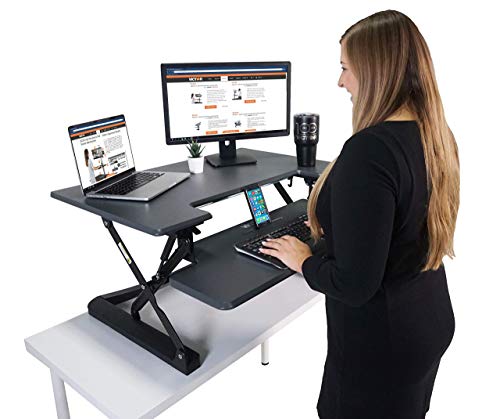 Victor DCX760G High Rise Collection Height Adjustable Standing Desk with Removable Keyboard Tray | Gray | 36” Wide Standing Desk | Professional or Home Use | Compatible with Most Monitor Arms - color: Grey, size: 36 Inches