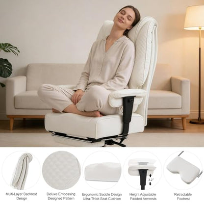 EXCEBET Big and Tall Executive Office Chair 400lbs Wide Seat, PU White | Wide seat, Retractable footrest, 135° recline, Lumbar support, PU leather, Ergonomic high back for lower back pain relief - color: White