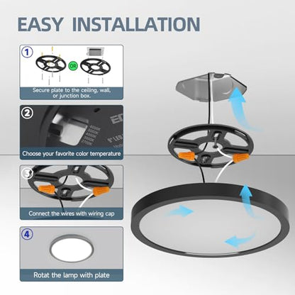 ECOELER LED Flush Mount Ceiling Light Fixture, 9inch Dimmable Round Ceiling Light, 24W 1800Lm, 5CCT Selectable Low Profile Slim Flat Panel Lights, ETL & FCC, Black - color: Black, size: 9Inch - 1PK