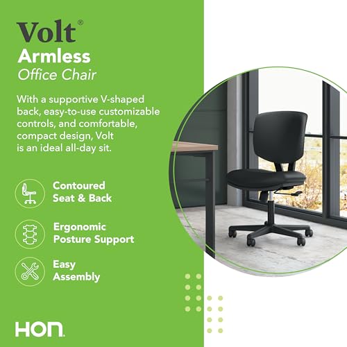 HON Volt Ergonomic Office Chair, Armless, Office Desk Computer Chair, Black - color: Leather Back