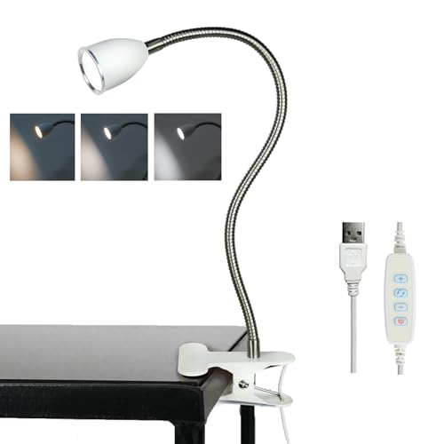 LALISU Desk lamp Eye-Caring Table Lamps, 360°Rotation LED Desk Clip Lamp | Reading Light Portable Reading Book Light, Clamp Light, Study Desk Lamps for Bedroom and Office (White with Dimme) - color: White with Dimmer