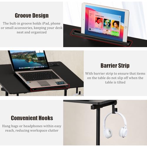 Hadulcet Small Standing Desk Height Adjustable with Tiltable Tabletop - color: Black, size: 31.5" with Charging