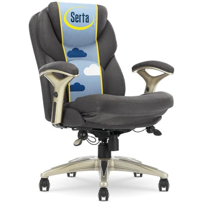 Serta Claremont Executive Office Chair with Back-In-Motion Technology, Ergonomic Mid-Back with Pivot Lumbar Support & Seat, Plush Cushion, Body Pillows, Adjustable Arms, Dark Gray Fabric | Claremont, Adjustable Arms & Height, Foam Seat and Headrest Cushio