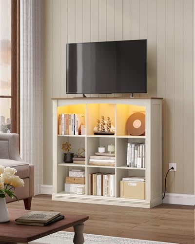Hzuaneri 3 Tier Wood Cube Bookshelf, 9 Cube Storage Organizer - size: 11.8"D x 43.3"W x 41.3"H
