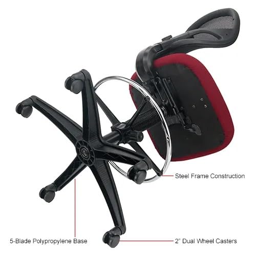 Adjustable Drafting Stool with Mesh Back – Ergonomic Office Drafting Chair with Footrest, Armrests & Height Adjustment (Red) - color: Red