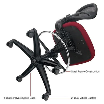 Adjustable Drafting Stool with Mesh Back – Ergonomic Office Drafting Chair with Footrest, Armrests & Height Adjustment (Red) - color: Red