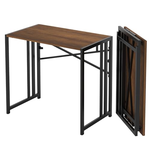 Lutown-Teen 35 inch Folding Small Desk, Mahogany - color: Mahogany, size: 35 Inch