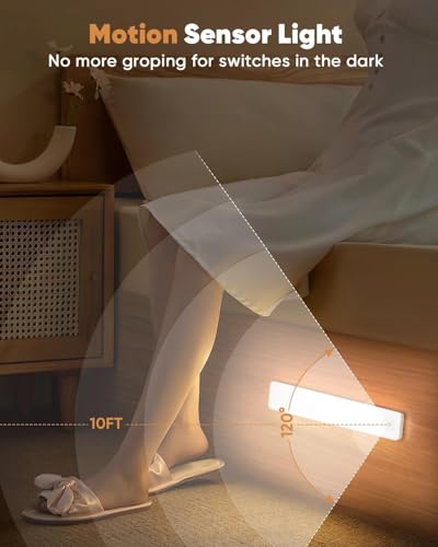 Under Cabinet Lighting, 3 Color Temperatures Motion Sensor Light Indoor 2 Pack, USB Rechargeable Battery Operated Closet Lights, Wireless Dimmable LED Cabinet Lights, Under Counter Light for Kitchen