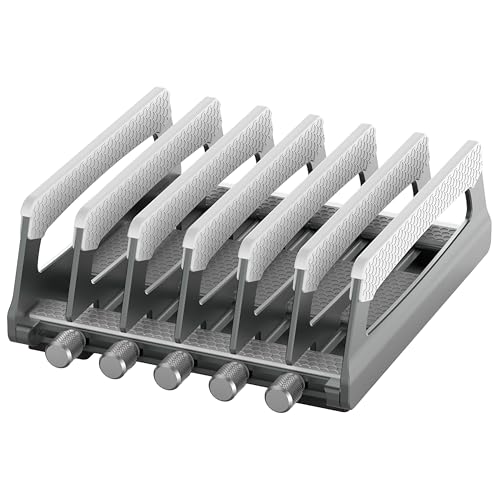 Elestoria 6-Slot Vertical Laptop Stand & Holder –Adjustable Aluminum Laptop Stand Vertical for Desk Fits 6 Devices, MacBook & Gaming Laptops (Up to 17.3”)–Space Saving Laptop Storage Rack - Grey - size: 6 - Slot