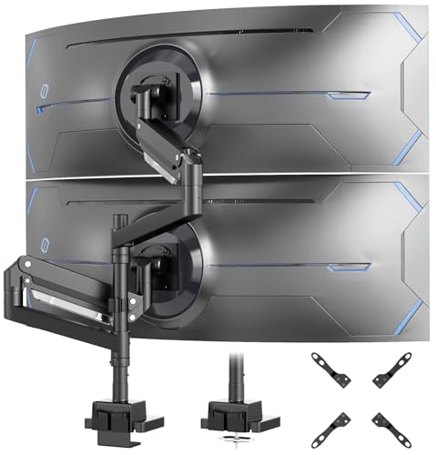 24-57 inch Dual Vertical Monitor Mount, Weight up to 59.4 lbs, Black | Premium Aluminum, Extra Tall/Wide Adjustable, Heavy Duty Desk Monitor Arm for 2 Monitors, VESA 75x75-200x200 mm - size: Dual