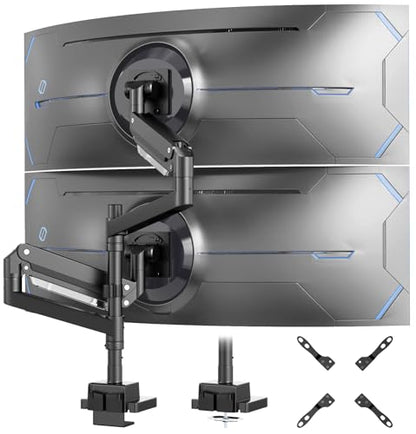 24-57 inch Dual Vertical Monitor Mount, Weight up to 59.4 lbs, Black | Premium Aluminum, Extra Tall/Wide Adjustable, Heavy Duty Desk Monitor Arm for 2 Monitors, VESA 75x75-200x200 mm - size: Dual