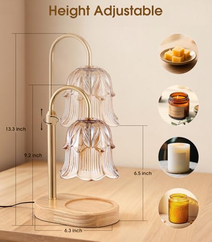 Candle Warmer Lamp Adjustable Timer - Electric Flower Glass Candles Light - color: Amber