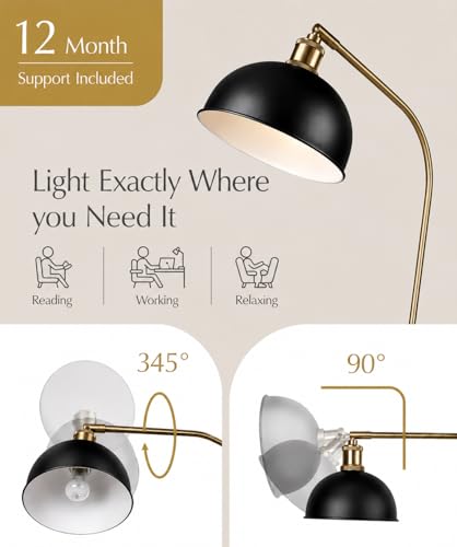 HarvestLand Halo Brass Floor Lamp with Adjustable Head Reading Light - color: Black
