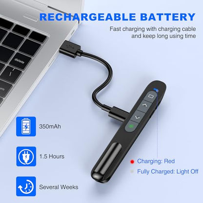 2-in-1 Wireless Presenter Green Light USB A/C with Case - size: Green+Rechargeable+Case