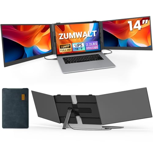 Laptop Screen Extender, Ultra Thin 14" 1080P FHD Triple Portable Monitor | For Laptops 13-17.3", 2.2lbs Lightweight, Travel Dual Monitor, Plug-Play, Aluminum Extended, for Mac/Windows/PS5/Chrome - color: 14" Dark Grey