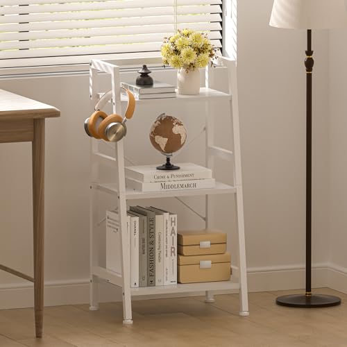 3-Tier Bookshelf, Ladder Shelf, Stand Up Shelves, Industrial Bookcase with Steel Frame, Metal Small Bookcase, for Living Room, Home Office, Kitchen, Bedroom, Industrial Style（White） - color: White, size: 3 Tier (11.8"D x 16.5"W x 31.3"H)