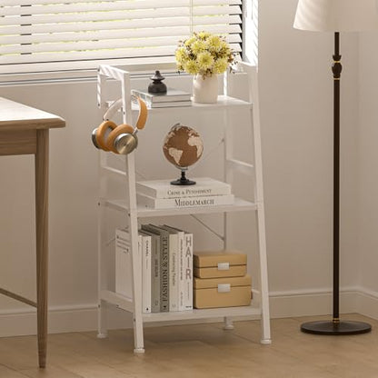 3-Tier Bookshelf, Ladder Shelf, Stand Up Shelves, Industrial Bookcase with Steel Frame, Metal Small Bookcase, for Living Room, Home Office, Kitchen, Bedroom, Industrial Style（White） - color: White, size: 3 Tier (11.8"D x 16.5"W x 31.3"H)