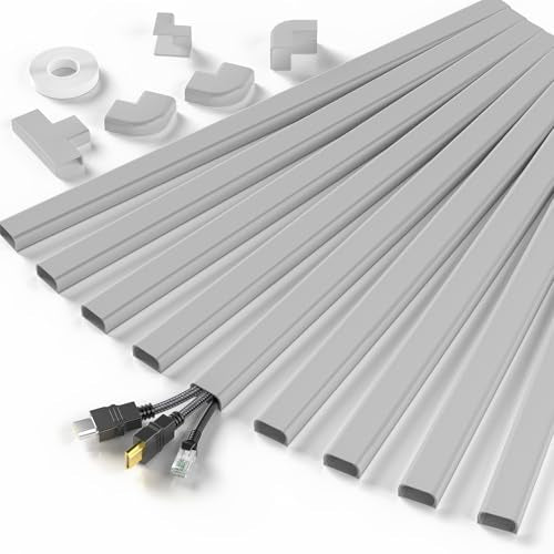 Delamu Cord Hider, 142in Cable Hider, Cord Covers for 2-3 Wires on Wall, Wire Covers for Cords, Wire Hiders for TV on Wall, Easier Setup Cable Cover Cable Management, W0.94 H0.47in, Grey - color: Grey, size: 142in L x 0.94in W x 0.47in H
