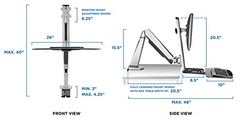 Mount-It! Sit-Stand Monitor Arm Desk Mount Workstation with Keyboard Tray, Single Monitor Mount Fits Up to 32”, Gas Spring Height Adjustable, VESA 75x75 100x100, Clamp or Grommet, Silver