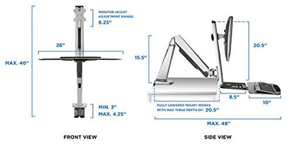 Mount-It! Sit-Stand Monitor Arm Desk Mount Workstation with Keyboard Tray, Single Monitor Mount Fits Up to 32”, Gas Spring Height Adjustable, VESA 75x75 100x100, Clamp or Grommet, Silver