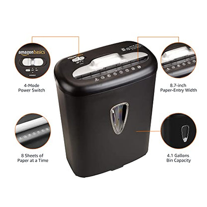 Amazon Basics 8 Sheet Cross Cut Paper and Credit Card Shredder with 4.1 Gallon Bin, Black - size: 8 Sheet