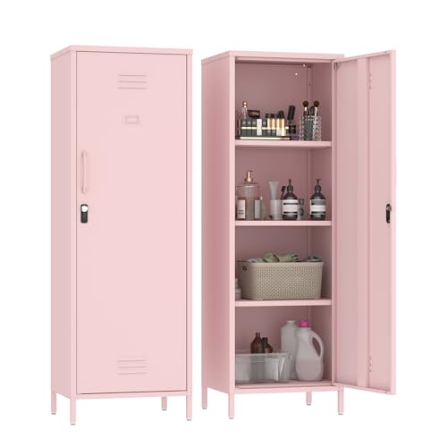 Steehoom Locker Cabinet, 59.06" H Pink Metal Locker Storage Cabinet for Employees with Locking Door and 2 Shelves Kids Locker Tool File Cabinets for Bedroom, Home Office, Garage, Bathroom - color: Pink, size: 59.06"H