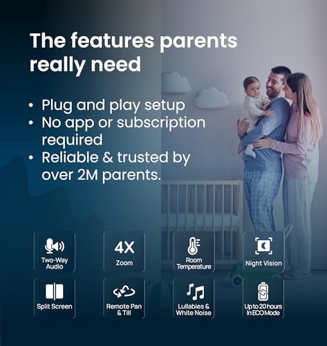 Babysense PRO Non-WiFi Full HD 5.5" Split Screen Baby Monitor with Camera and Audio, 6-Color Night Light, White Noise, Sound & Light Machine, 20-Hour Battery, Hack-Proof Secure Connection - size: 5.5 Inch 1 CAM