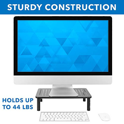 Mount-It! Height Adjustable Single Monitor Riser | Metal Mesh Computer Screen Platform | Desktop Riser for Laptop, Monitor, and Printer | 44lbs Capacity (Black) - size: Set of 1