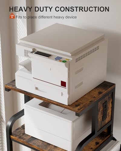 Tall Printer Stand with Charging Station, 4-Tier Mobile Printers Cart - color: Retro Brown, size: 20.9''x15.7''