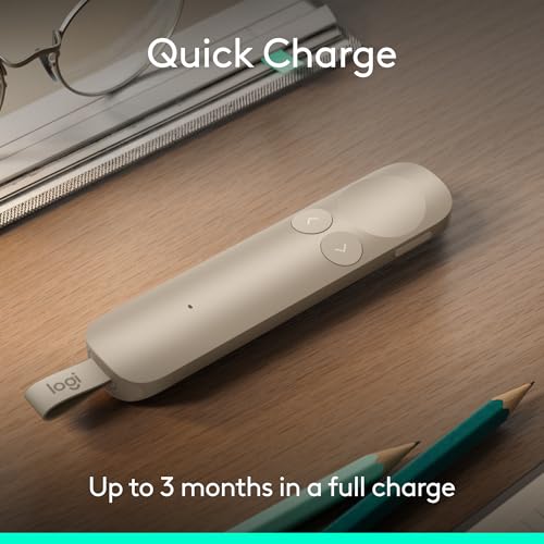 Logitech Spotlight 2 Presentation Remote Wireless Clicker Haptics - Sand | Haptics, digital highlighting, customizable actions, laser pointer, quick charge, Bluetooth, USB-C - color: Sand
