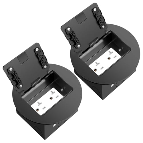 2 Pack Recessed Floor Outlet with Duplex 20 Amp Tamper Resistant Receptacle | Round Hidden Outlet Kit Electrical Waterproof Cover Box for Home Renovation,UL Listed,Black - color: Black, size: TR Outlet-2 Pack