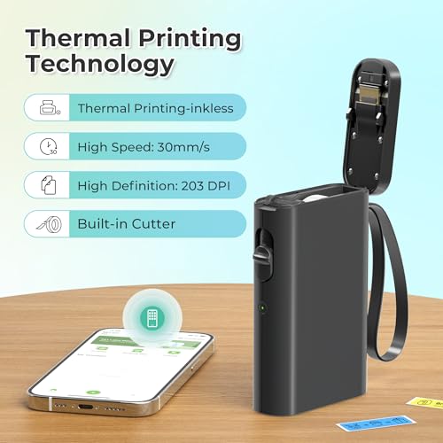 Nelko Label Maker Machine, P21 Label Printer with 3 Tapes & Case, Black | Creative App & Multiple Templates, Inkless Printing, Built-in Cutter, Ideal for School, Teacher Supplies, Office, and Home - color: Black