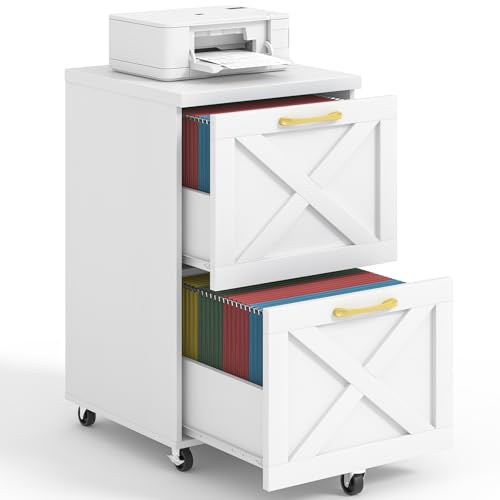 Halitaa Farmhouse 2 Drawer Small File Cabinet with Wheels, White - color: White