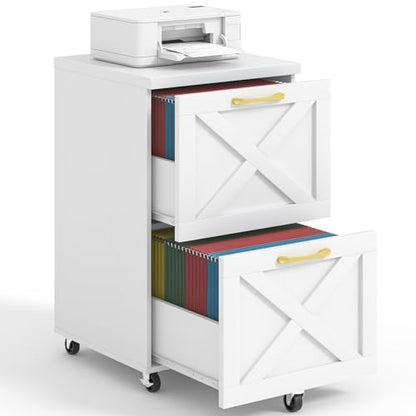 Halitaa Farmhouse 2 Drawer Small File Cabinet with Wheels, White - color: White