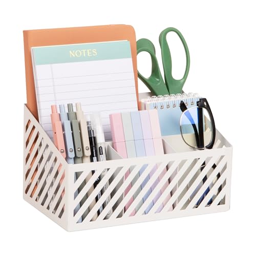 Mind Reader Desktop Organizer and Mail Sorter, Five Compartments, Office Supplies and Accessories, Metal, White - color: White Desk Organizer