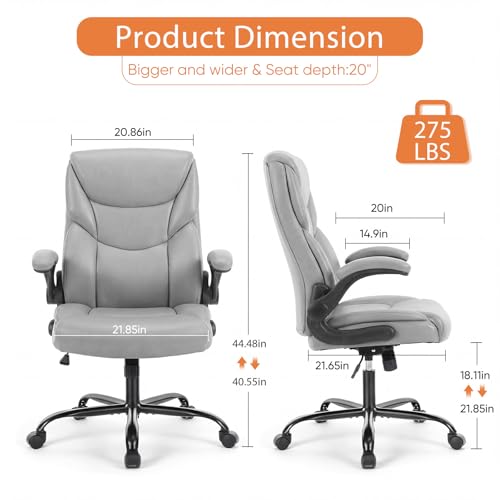 Sweetcrispy Office Desk Chair, Heavy Duty Computer Chair, PU Leather - color: Grey, style: 1 Pack