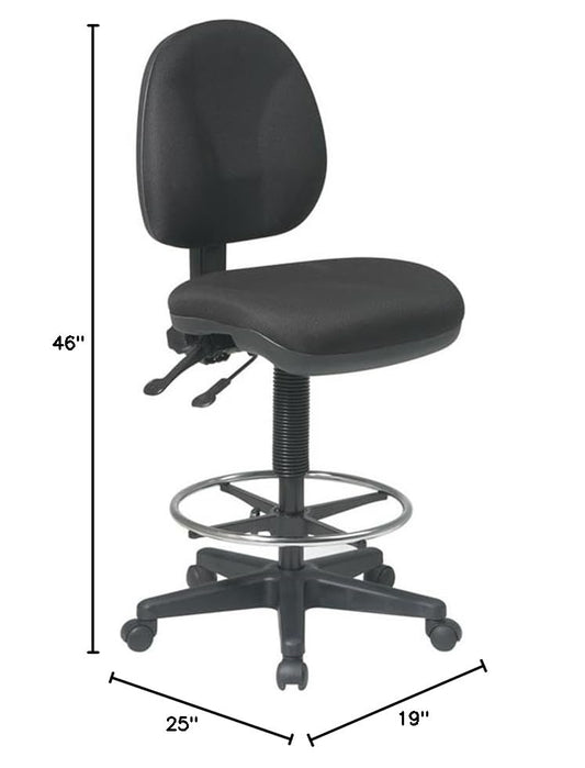 Pemberly Row Deluxe Ergonomic Drafting Chair, Black Fabric Seat, Adjustable Footring, Lumbar Support, Pneumatic Height Adjustment, Heavy Duty Nylon Base, Commercial Office Seating, 275 lb Capacity