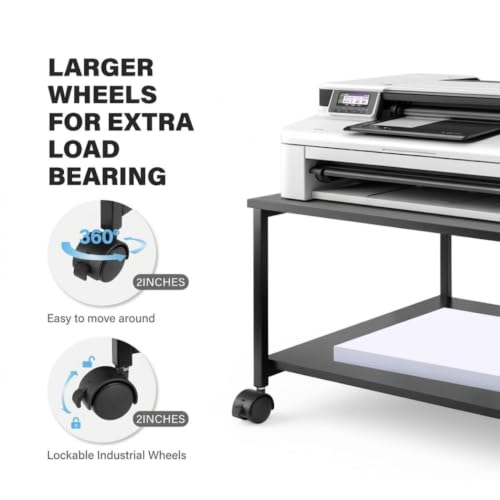 2-Tier Under Desk Printer Stand, 19.5" x 19.5" Large Rolling Printer Cart - color: Black, size: 2-Tier