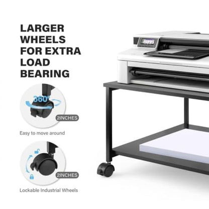 2-Tier Under Desk Printer Stand, 19.5" x 19.5" Large Rolling Printer Cart - color: Black, size: 2-Tier