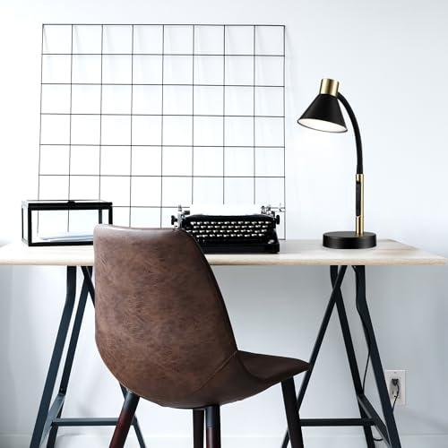 Globe Electric 62000034 15" LED Integrated Desk Lamp, Matte Black, Brass Accent, Adjustable Gooseneck, Dimmable, 3 Color Temperature, 7.5W, 90 CRI, 400 Lumens, Reading Light, Dorm Room Essentials - color: Matte Black, Albert