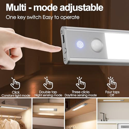 Quntis LED Under Cabinet Lighting Rechargeable, Wireless Motion Sensor Light Indoor, 2 Pack 12" 3000-6000K Dimmable Closet Lights Battery Operated, Magnetic/Stick on Under Counter Lights for Kitchen