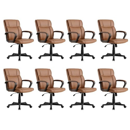 Office Desk Chair Set of 8 Conference Room Chairs Modern Ergonomic Executive Swivel Chair Adjustable Height PU Leather Home Desk Chair with Armrests Comfy Computer Task Chairs with Wheels - color: Brown, size: Set of 8