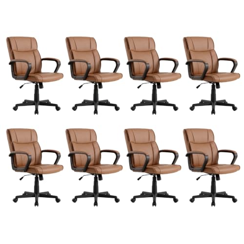 Office Desk Chair Set of 8 Conference Room Chairs Modern Ergonomic Executive Swivel Chair Adjustable Height PU Leather Home Desk Chair with Armrests Comfy Computer Task Chairs with Wheels - color: Brown, size: Set of 8