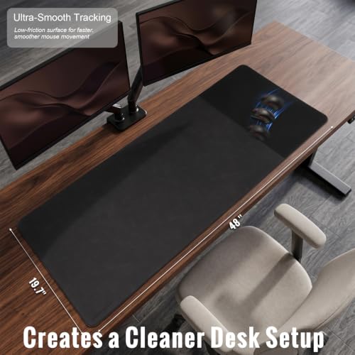 HAUTOCO Cork Desk Mat 48''x19.7'', Distressed PU Leather & Cloth Desk Pad - color: Black, size: 48" x 19.7"