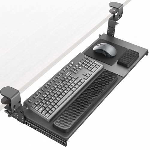 VIVO Black Clamp-on 23” to 30” x 11" Adjustable Keyboard Tray, Mount-KBST1 - color: Black, size: 22.5” to 30” adjustable width