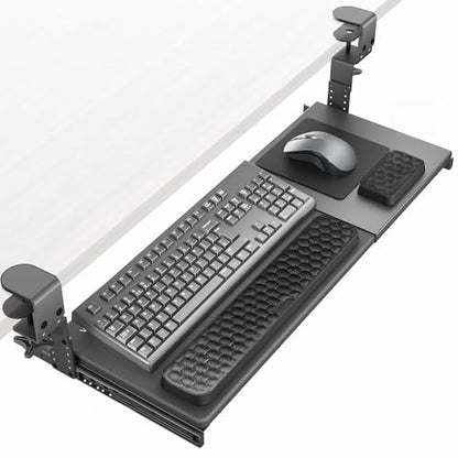 VIVO Black Clamp-on 23” to 30” x 11" Adjustable Keyboard Tray, Mount-KBST1 - color: Black, size: 22.5” to 30” adjustable width