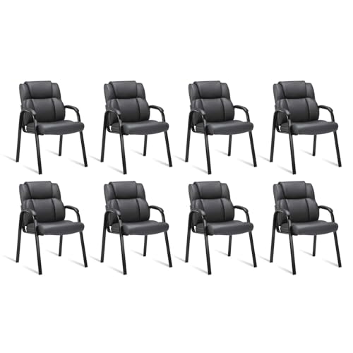 CLATINA Leather Guest Chair with Padded Arm Rest for Reception Meeting Conference and Waiting Room Side Office Home Black 8 Pack - color: Black, size: 8 Pack