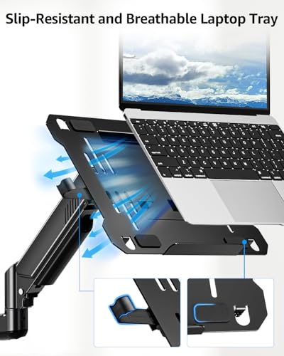 Laptop Wall Mount, 2-in-1 Monitor with Vented Tray | Fits Max 17" Notebook or 13- 32" Computer Screen, Adjustable Laptop Arm Holds 4.4-22lbs, Gas Spring Laptop Holder Stand - style: Laptop Wall Mount