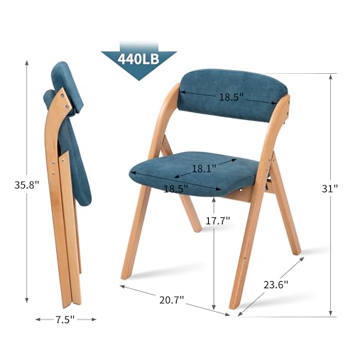 Folding Chairs with Cushion Padded Foldable Chiars 4 Pack | Wooden Dining Seat with Removable Cover Extra for Guests Kitchen Office Wedding Party Picnic, Smog Blue - color: Smog Blue, size: 4PCS